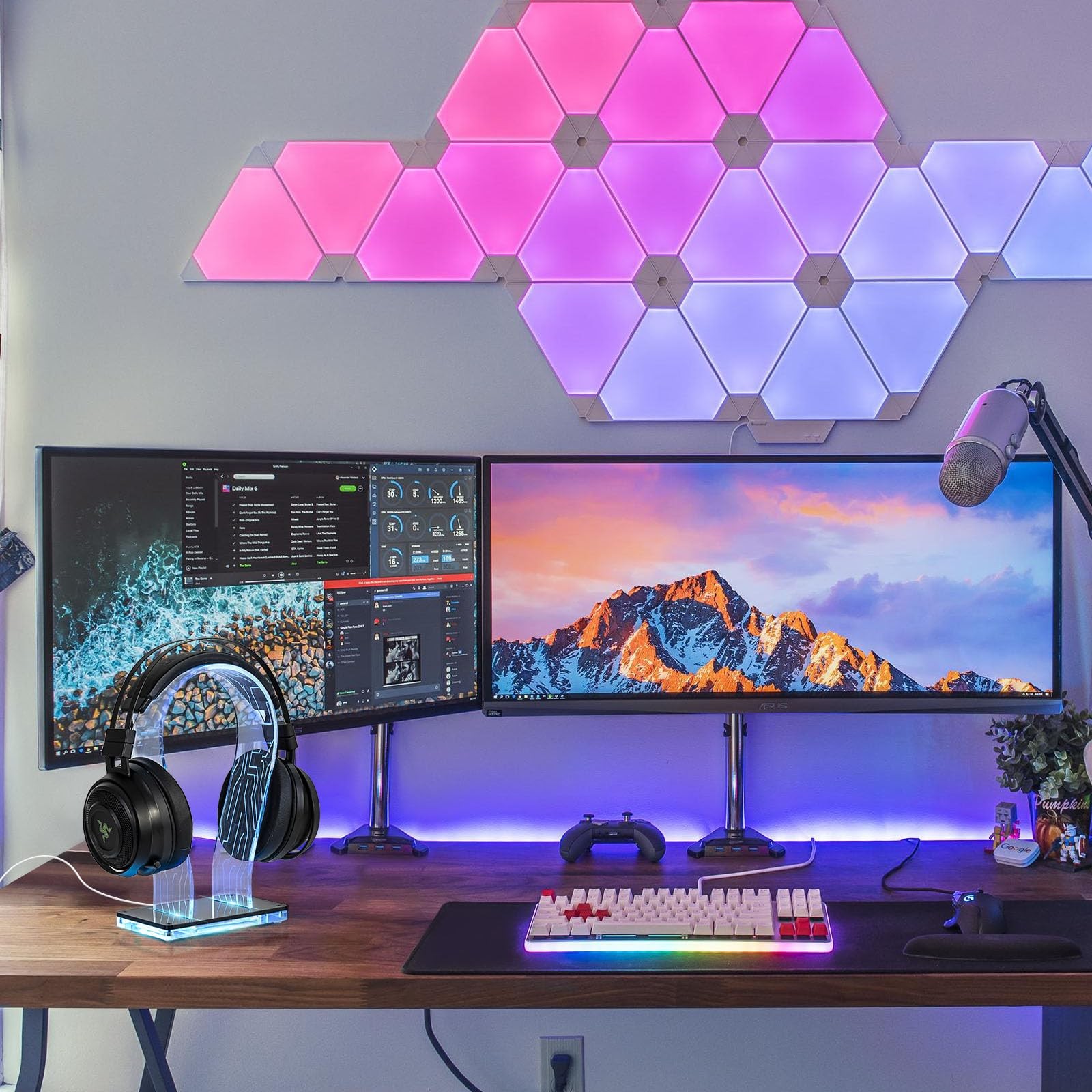 RGB Headphone Stand 213 Modes 60000 Colors Remote and App Controls Acrylic