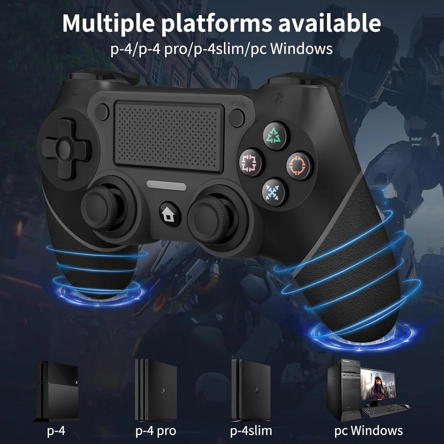 Wireless Controller Compatible with PS4/Pro/Slim, Black ps4 controller with Dual