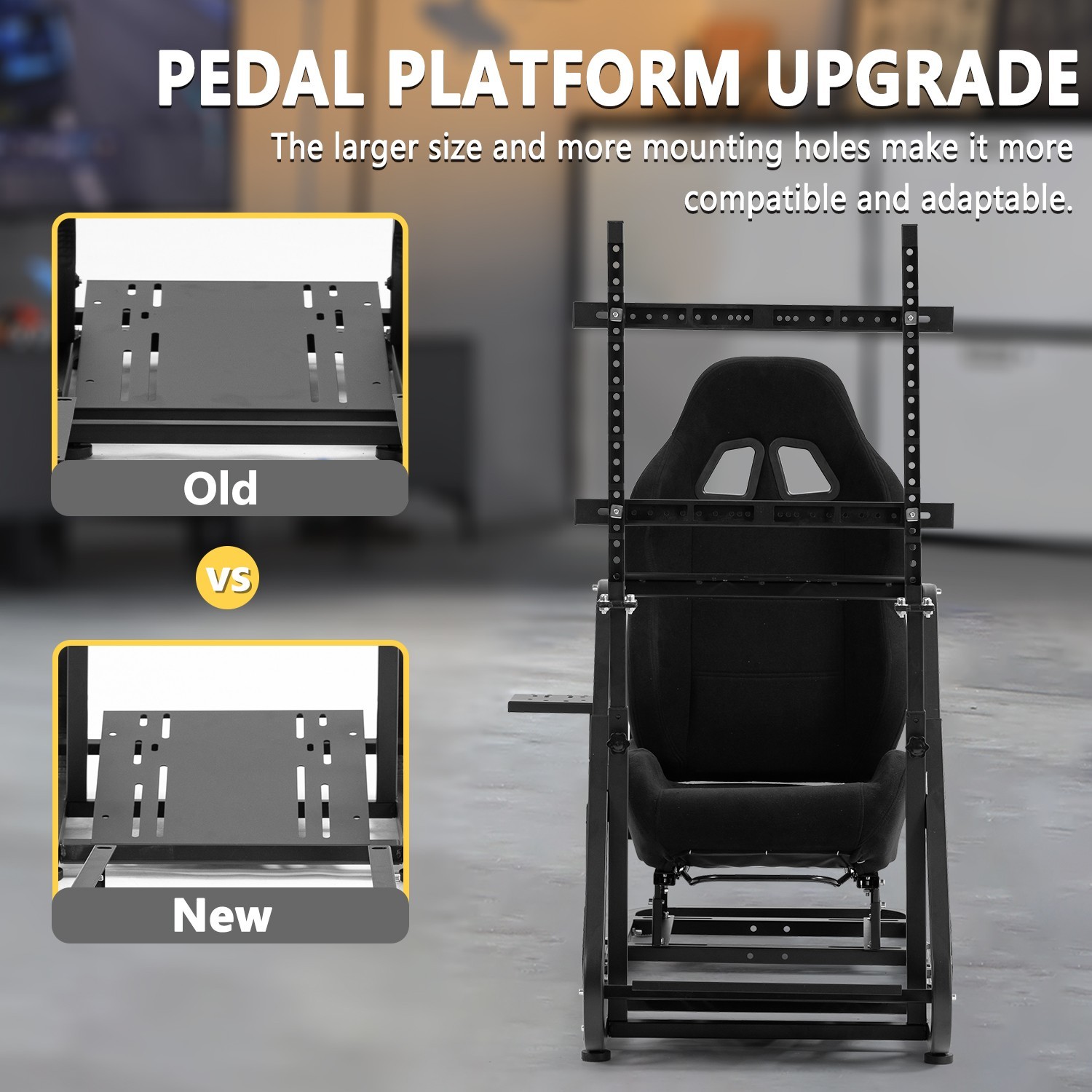Marada Racing Simulator Cockpit With Monitor Stand & Black Seat Fit For Logitech