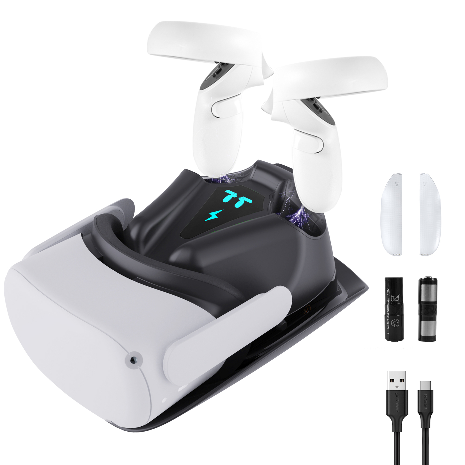 Charging Dock for Meta Quest 2, w/Magnetic Charging and 2 Rechargeable Batteries