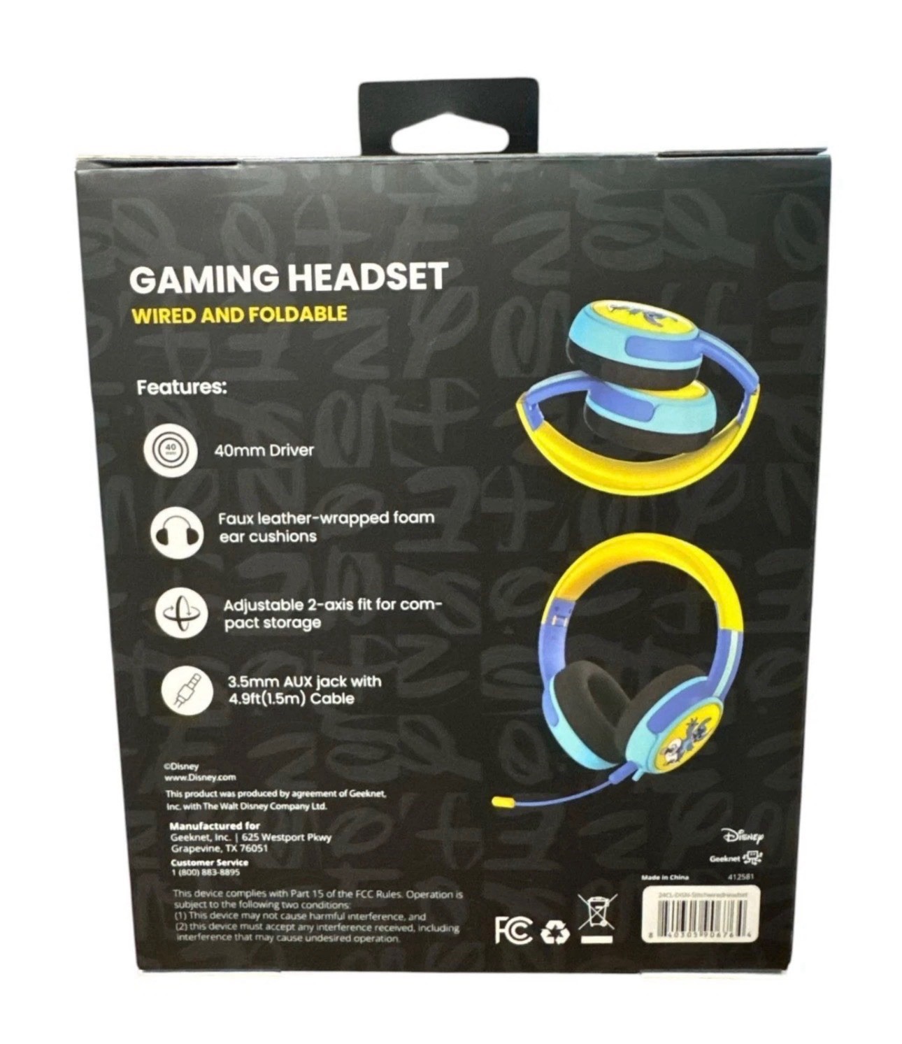 Disney Stitch Wired & Foldable Gaming Headset With Mic 3.5mm AUX Jack Adjustable