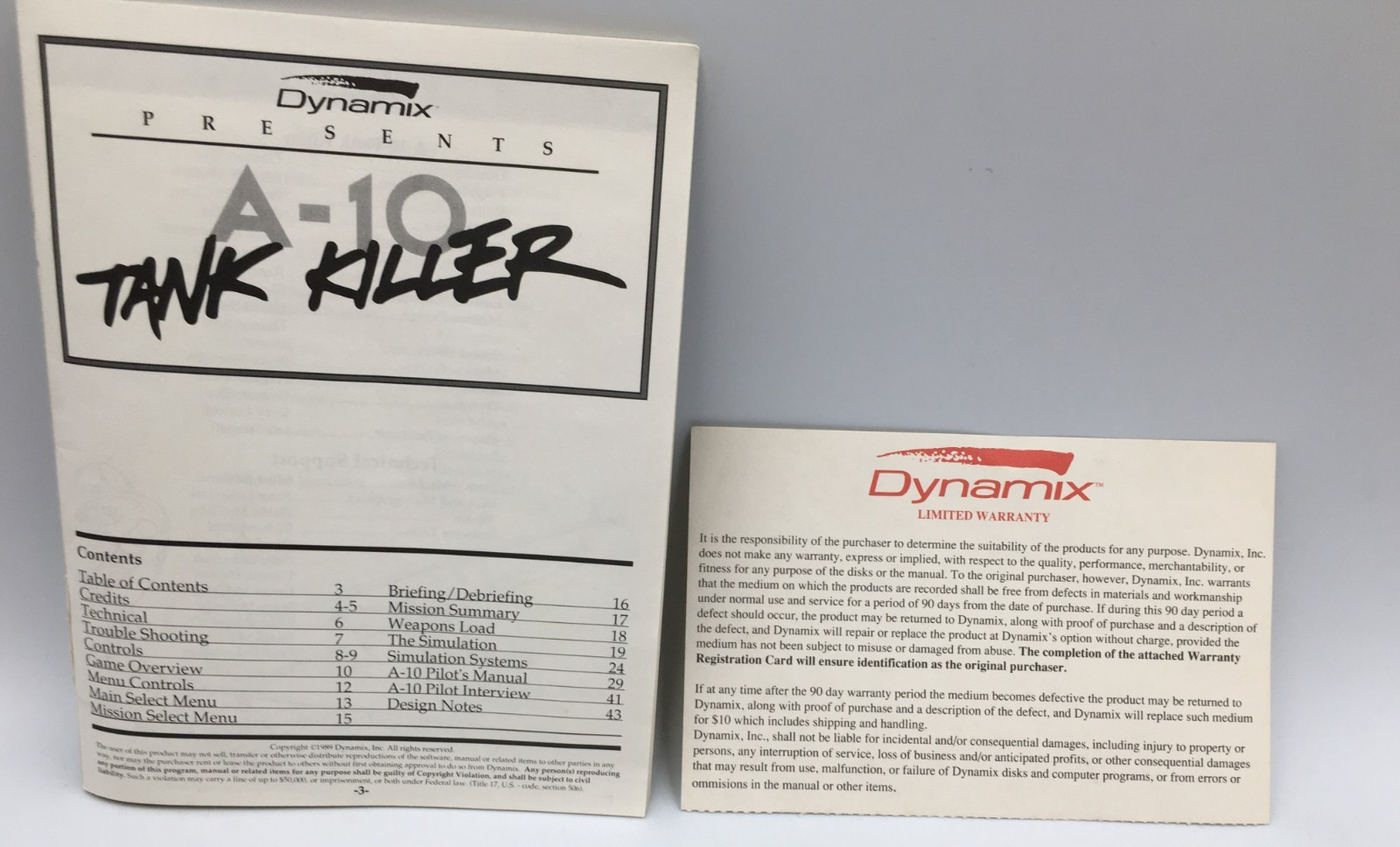 1989 Dynamix A-10 Tank Killer Thunderbolt II MS-DOS 5.25″ Floppy Disk IMB PC Gam
