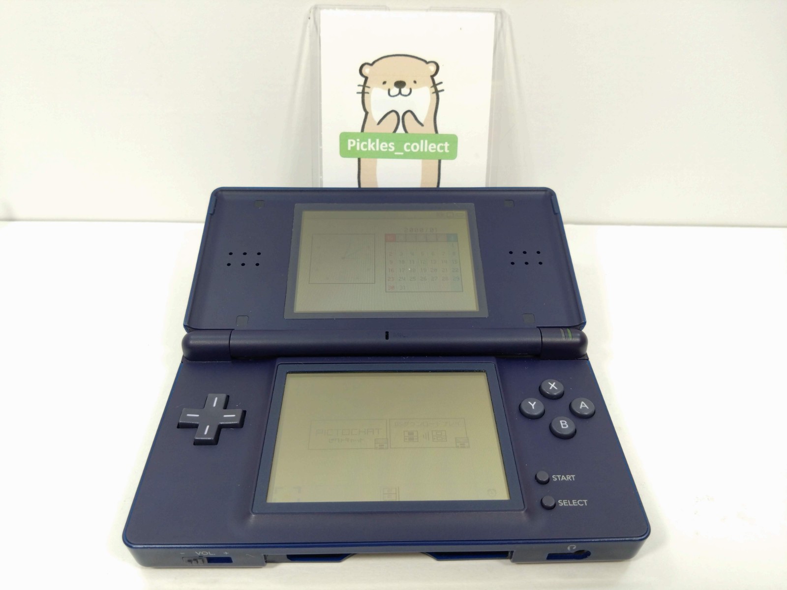 DS Lite Enamel Navy USG-001 w/GBA Connect Cover Tested Nintendo DS 0624A