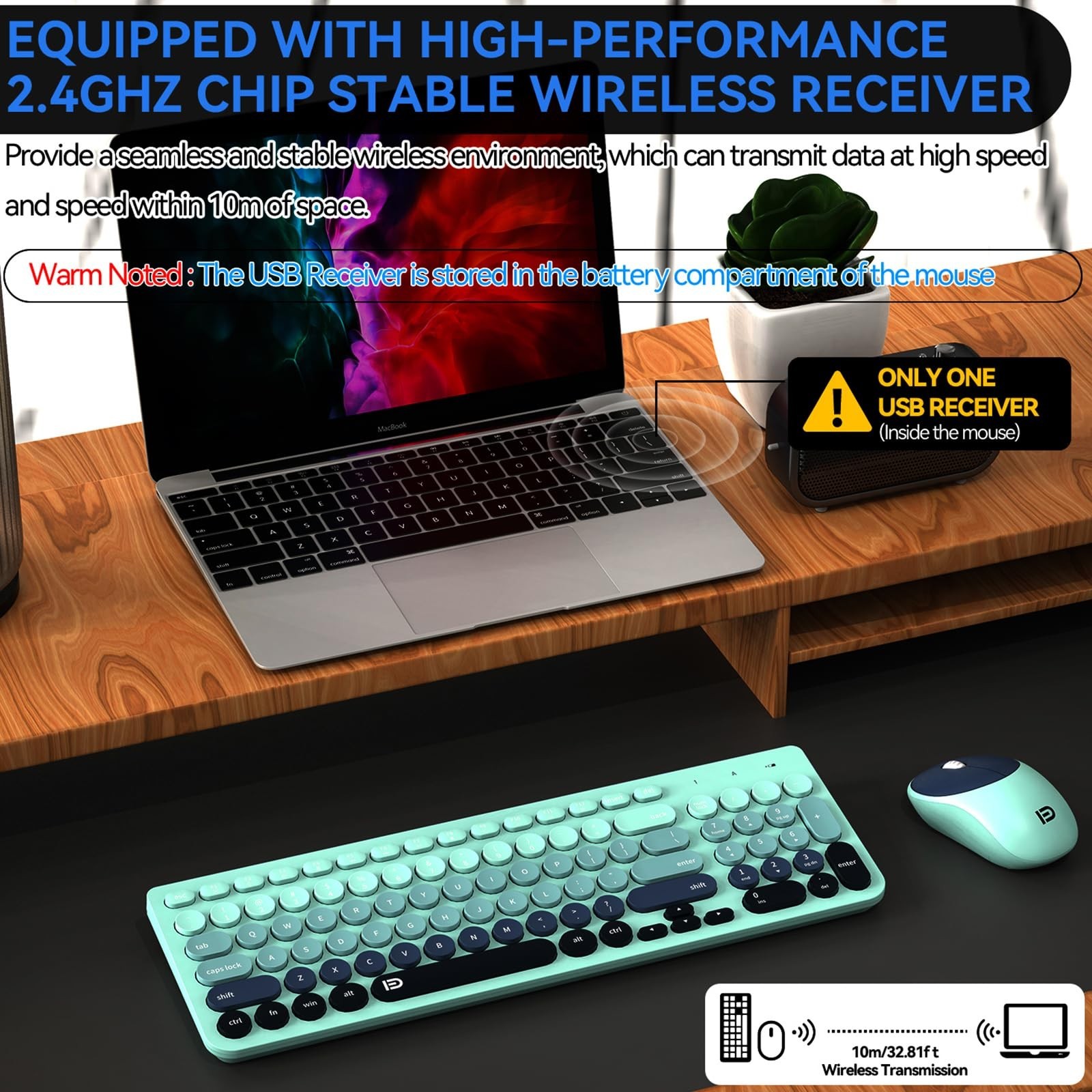 FD Wireless Keyboards and Mouse Combo – 2.4GHz USB Cordless, Cute Wireless Ke…