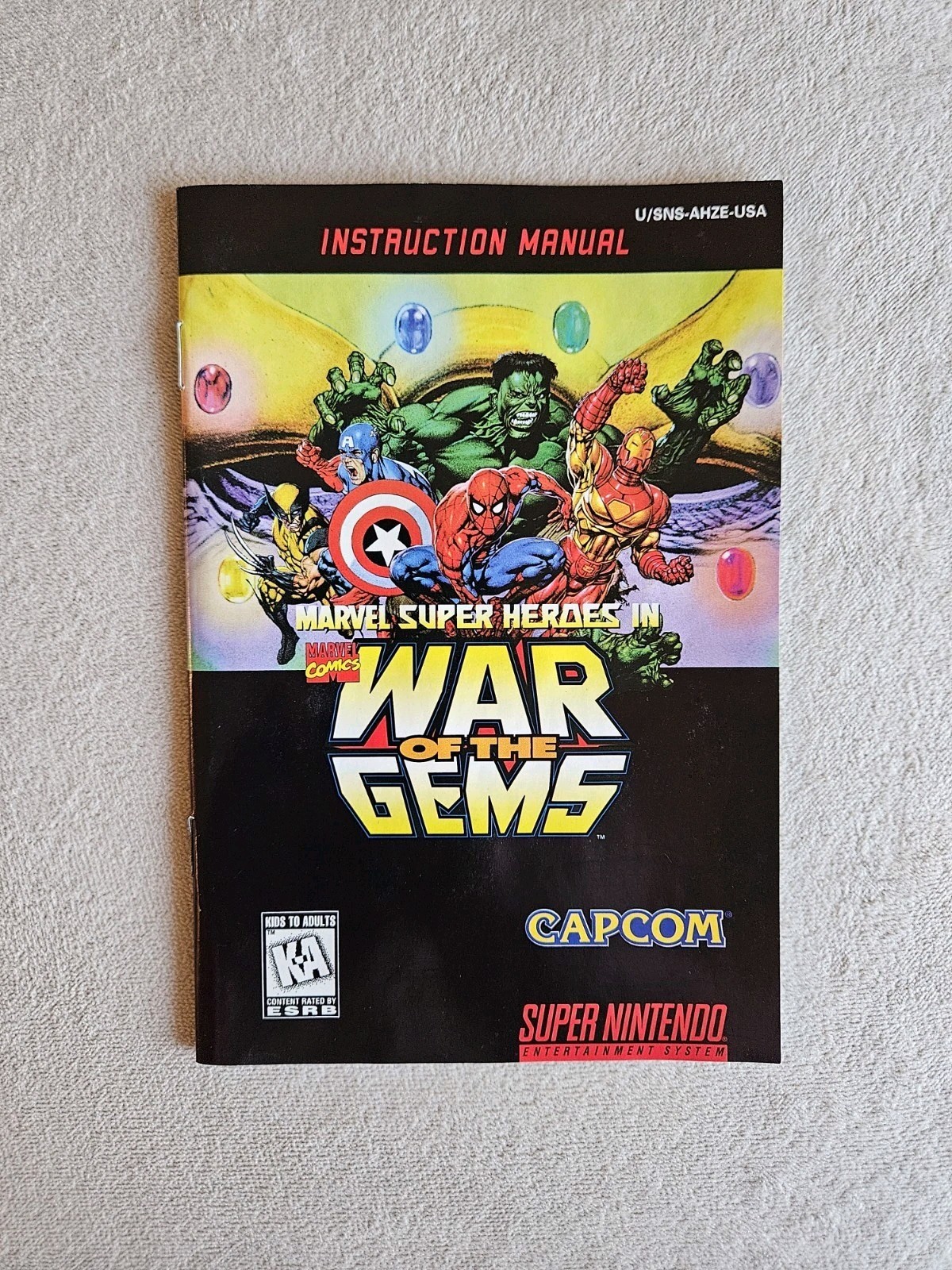 MARVEL SUPER HEROES WAR OF THE GEMS SNES SUPER NINTENDO COMPLETE IN BOX W INSERT