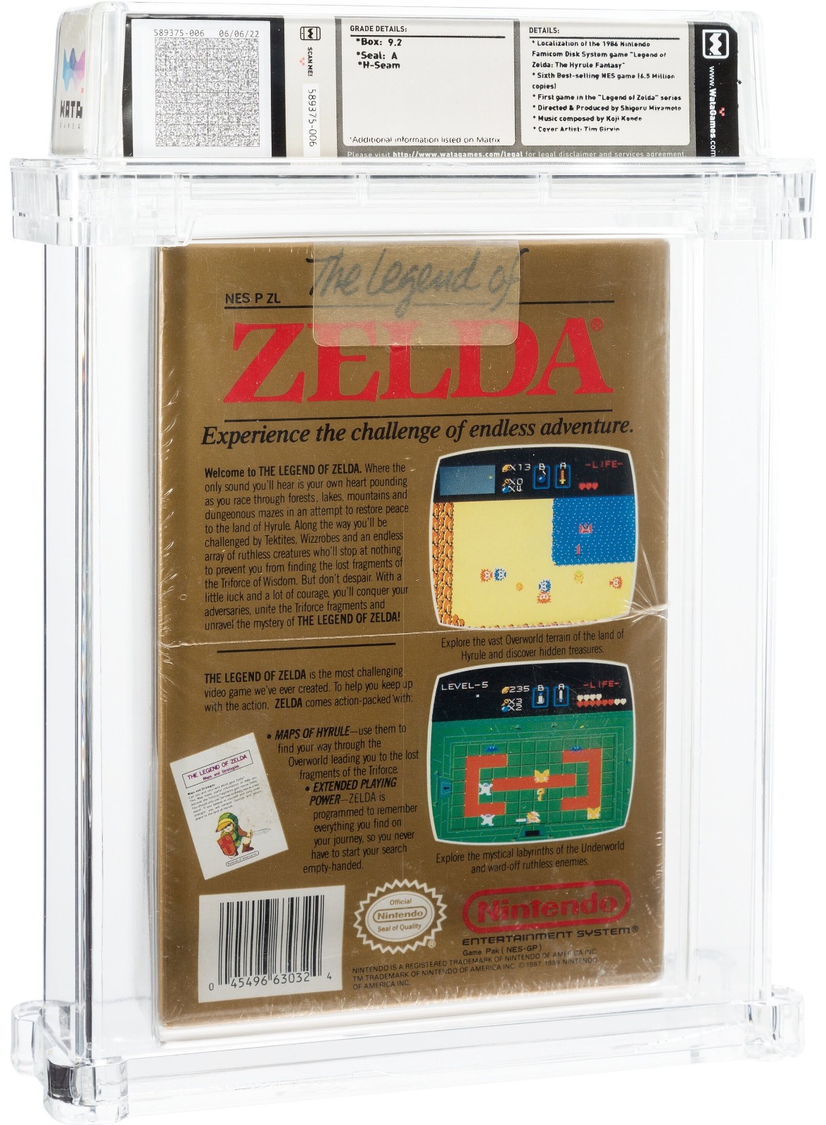 Nintendo 1987 The Legend of Zelda Wata 9.2 A Sealed Oval SOQ R, Last Production