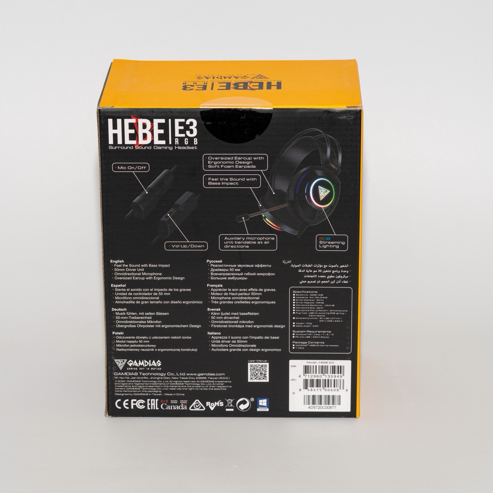 Gamdias HEBE E3 RGB Surround Sound Gaming Headset 50mm Drivers New