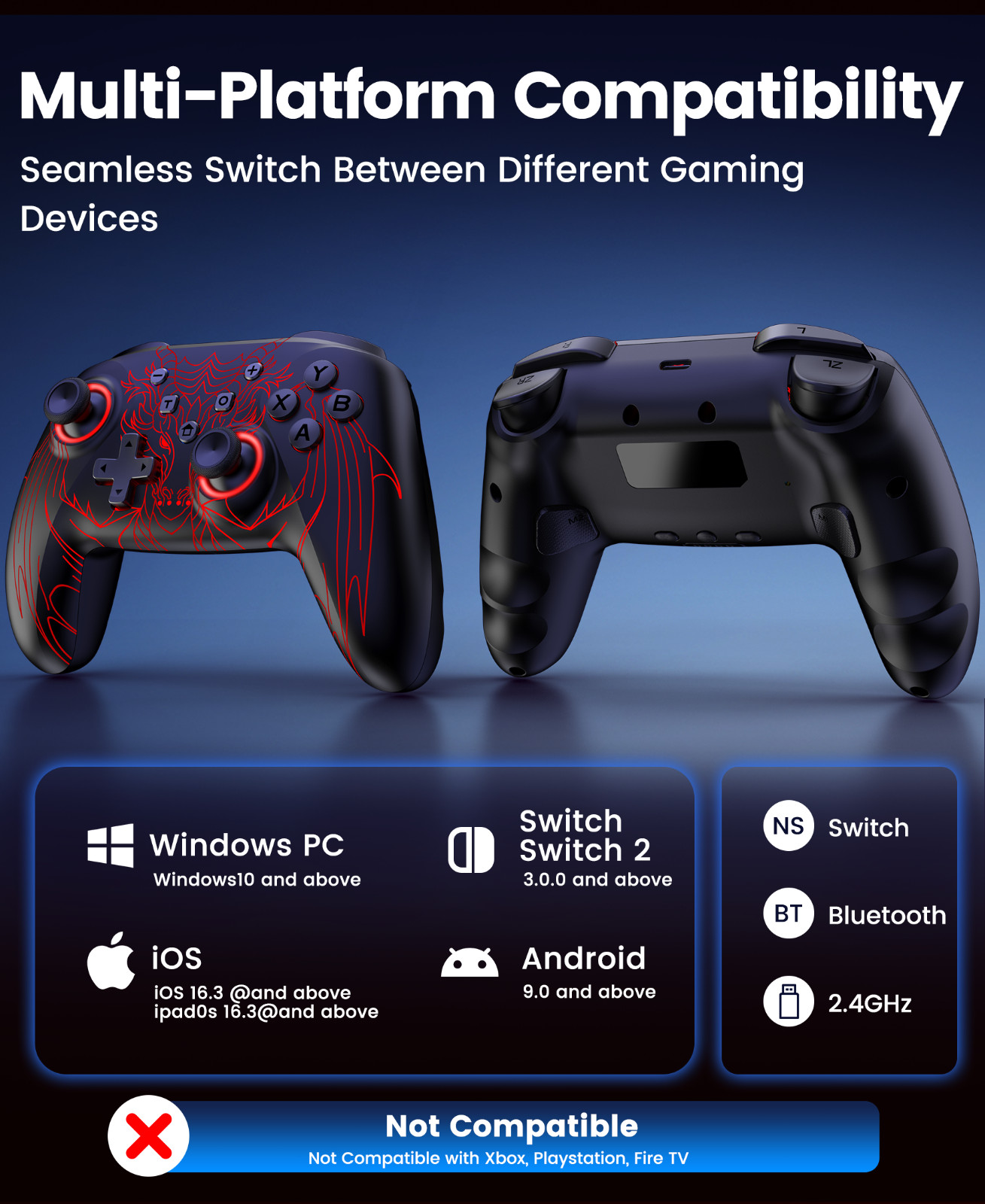 Wireless PC Controller-Bluetooth Controller for Nintendo Switch/OLED,iOS,Android