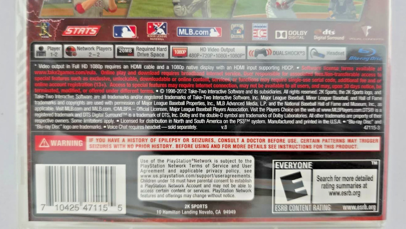 Major League Baseball 2K12 30931 (Sony PlayStation 3, 2012) PS3 Factory Sealed