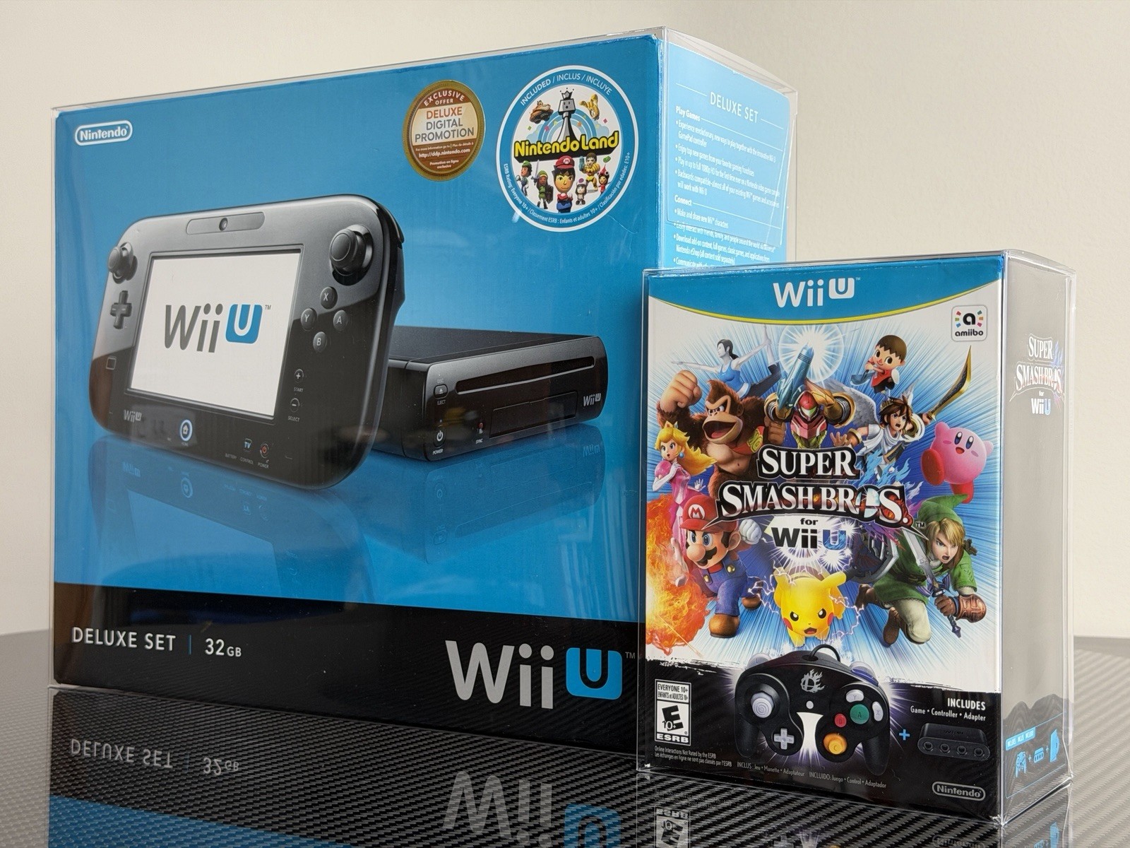 New Nintendo Wii U Deluxe 32GB Black Console CIB Complete 15 Sealed Games Rare