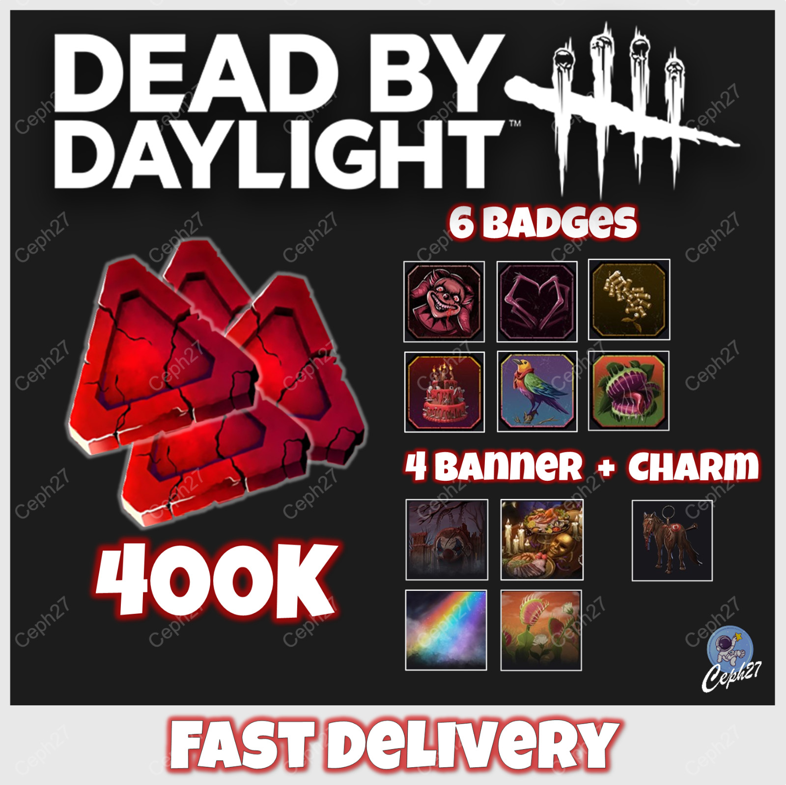 Dead by Daylight – 400K Bloodpoints + 6 Badges + 4 Banners + Charm – Twitch Drops