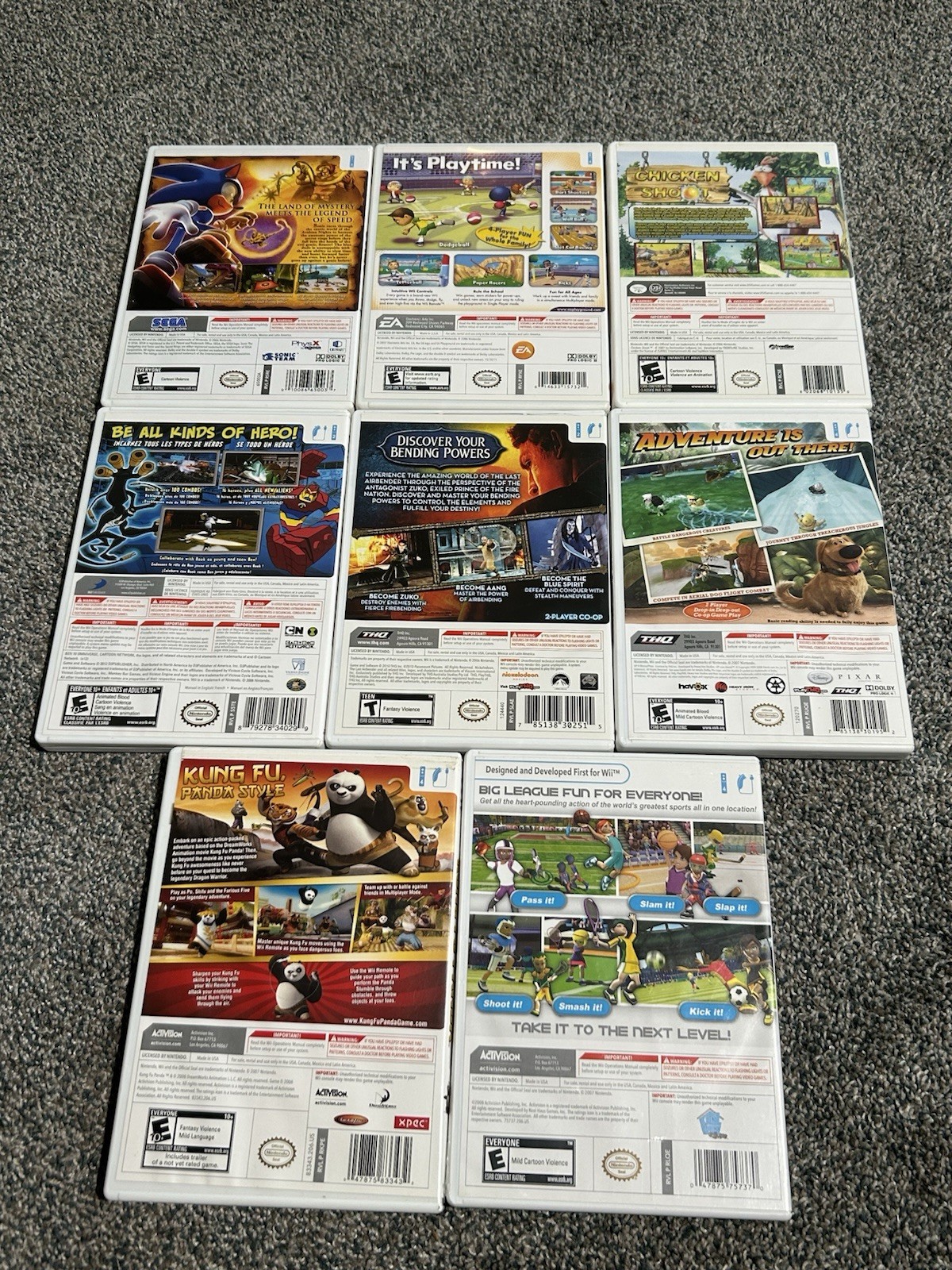 Mixed Lot Of 8 Nintendo Wii Games Sonic Airbender Sports Kung Fu Panda Ben 10