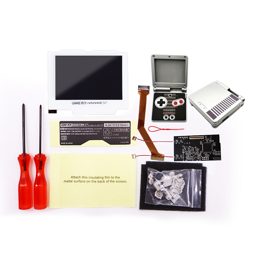 8 Colors Mode IPS Backlight LCD Mod w/Multi color Shells FOR GBA SP -White Lens