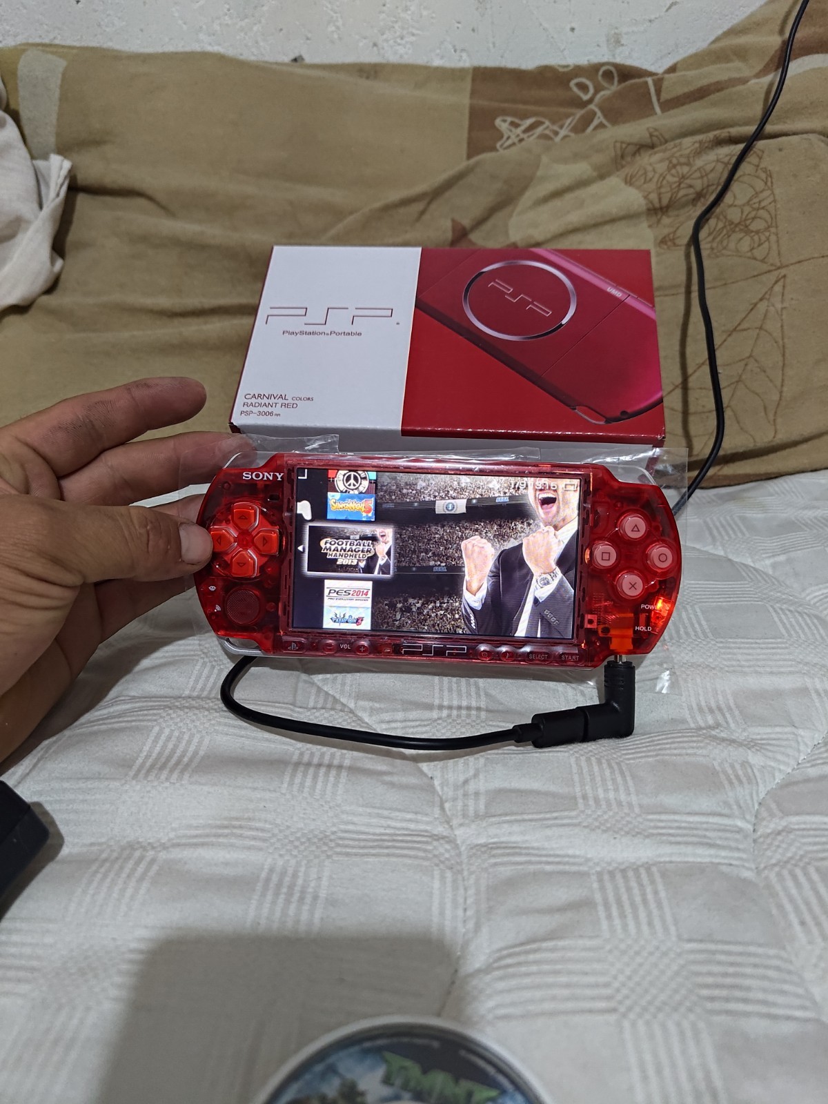 Sony PSP 3000 transparent red with 32 GB games USB-C adapter
