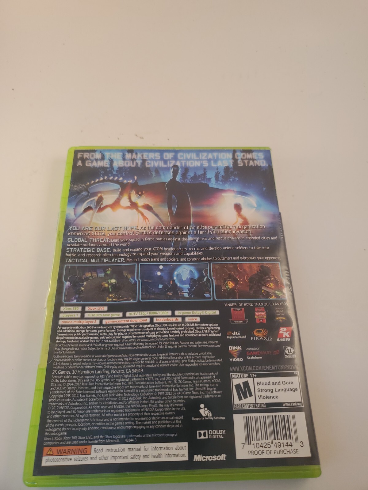 XCOM: Enemy Unknown (Microsoft Xbox 360, 2012) CIB