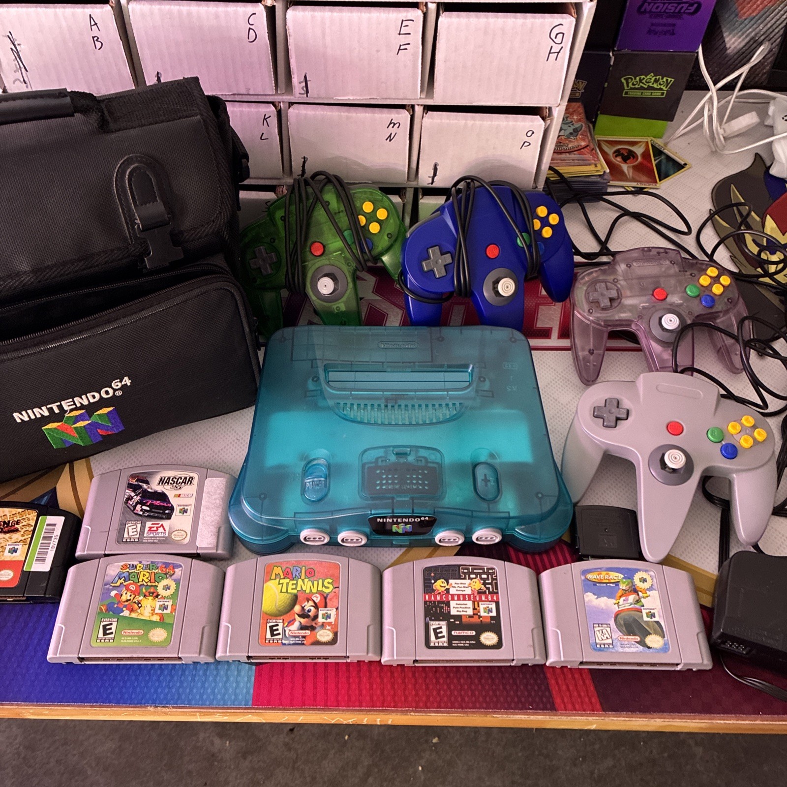Nintendo 64 N64 Funtastic Ice Blue Console With 6 Game 4 Controller Bag Working