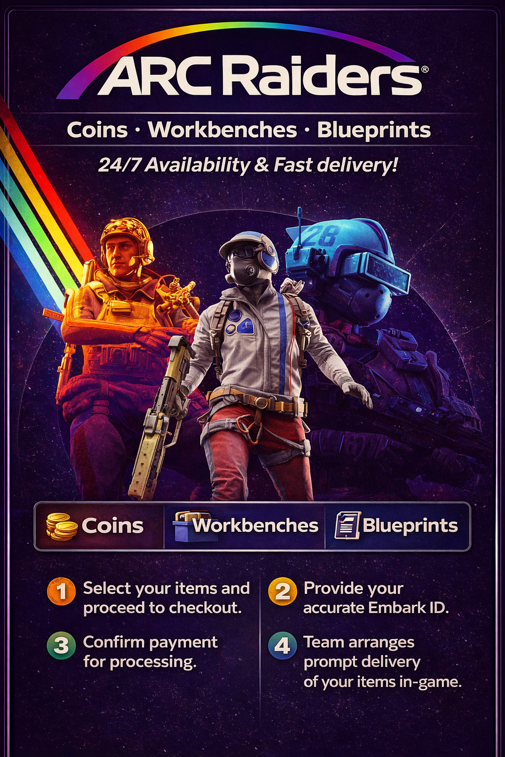 Arc Raiders 200k Coins/Weapons + Fast delivery!