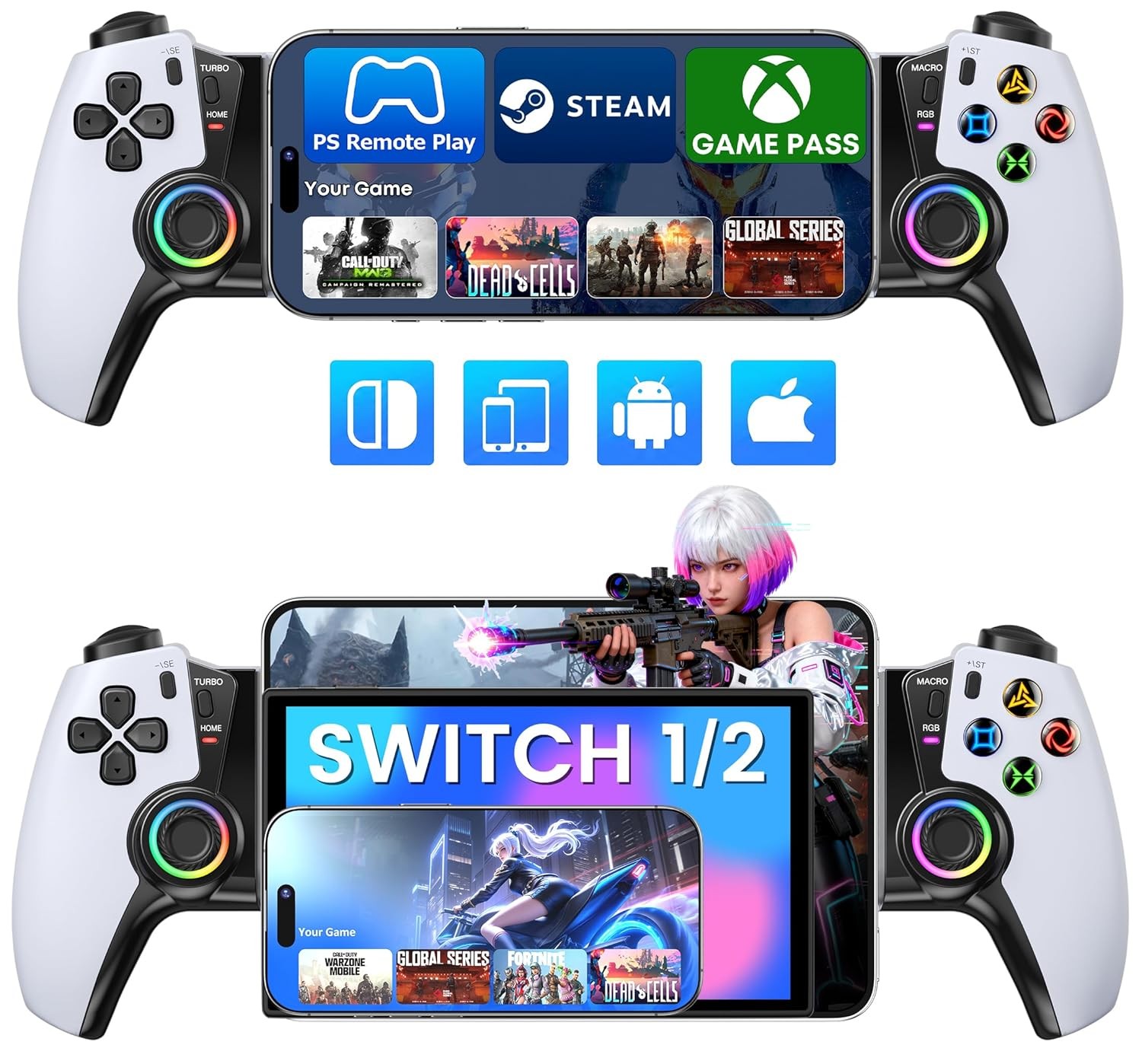 Mobile Gaming Controller for iPhone/Android/Switch 2/Switch/OLED/iPad Mini