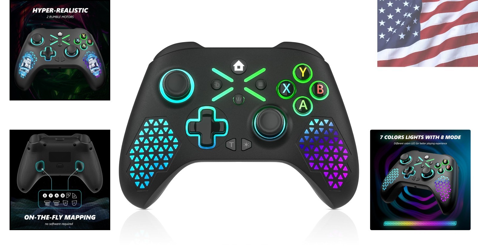 Multi-Platform RGB Wireless Controller for Xbox, 2.4GHz Dual Vibration Gamepad
