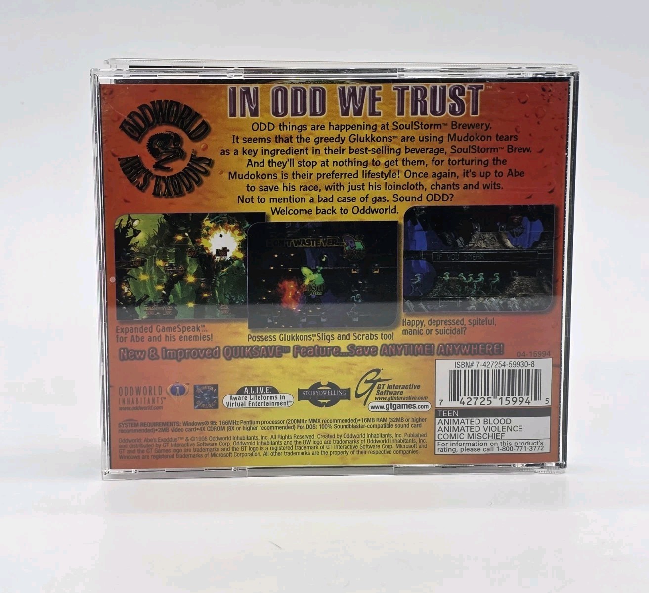 Oddworld Abe’s Exoddus (PC, 1998) WIN 95 Microsoft Windows CD-ROM Game Clean