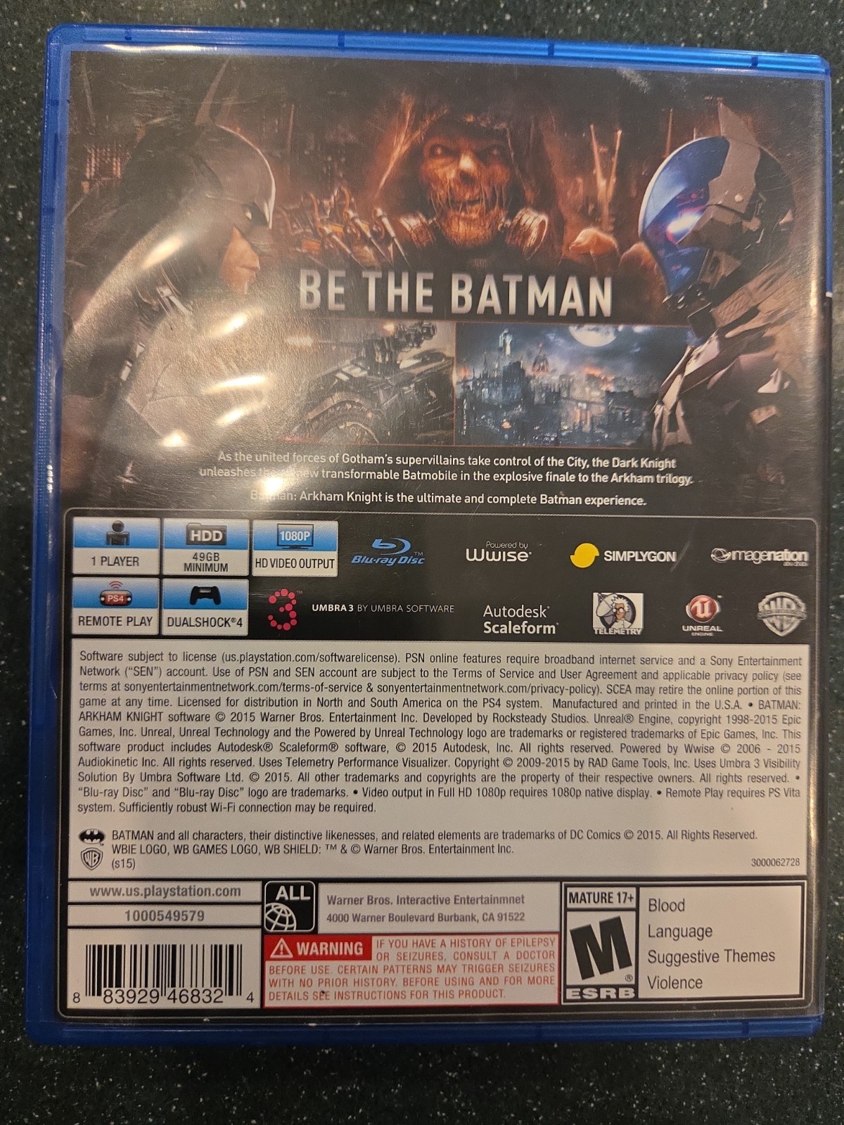 Warner Bros. Batman Arkham Knight PS4 M 2015 1P Remote Play