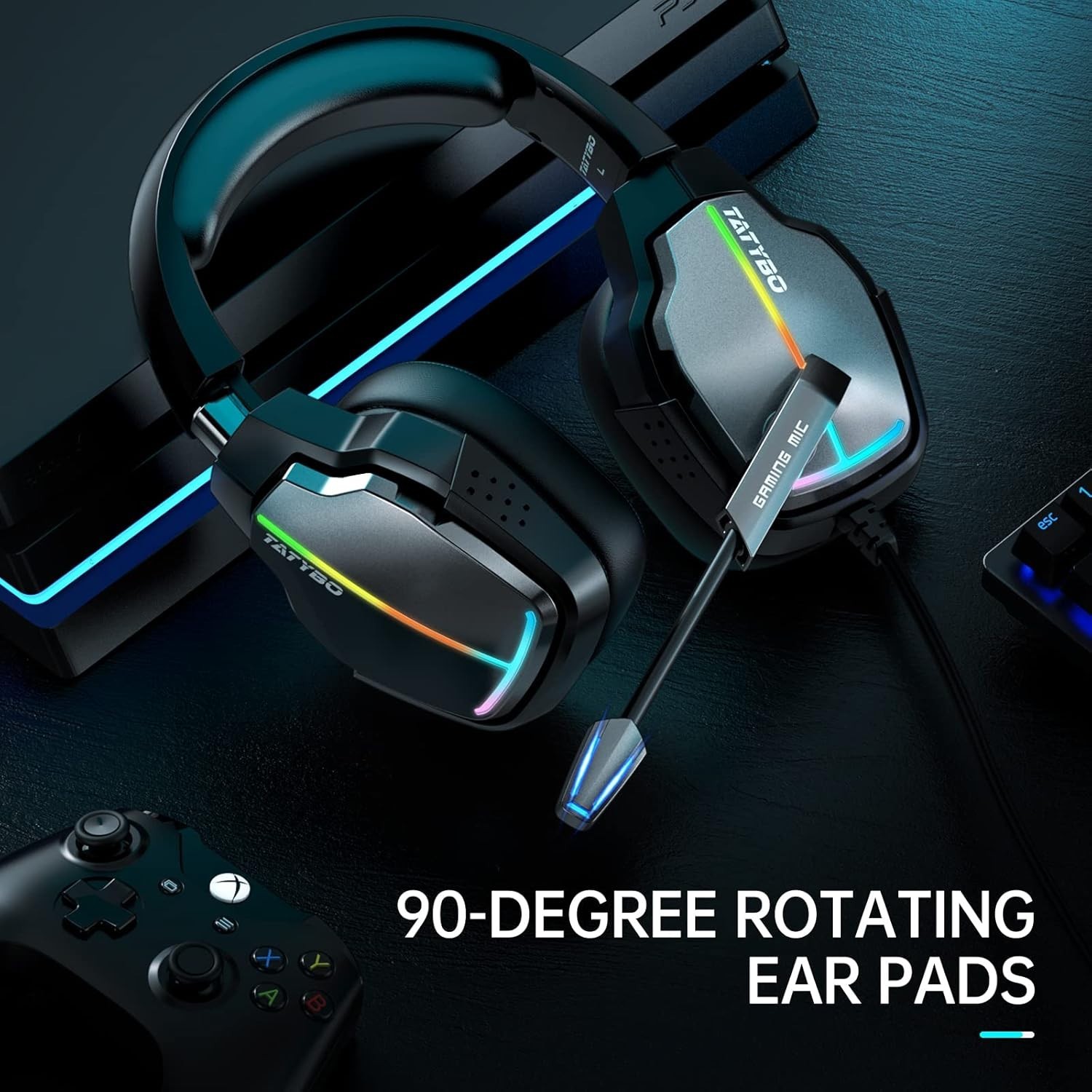 XW2 USB Gaming Headset for PC, 7.1 Surround Sound Gaming Headphones with Noise C