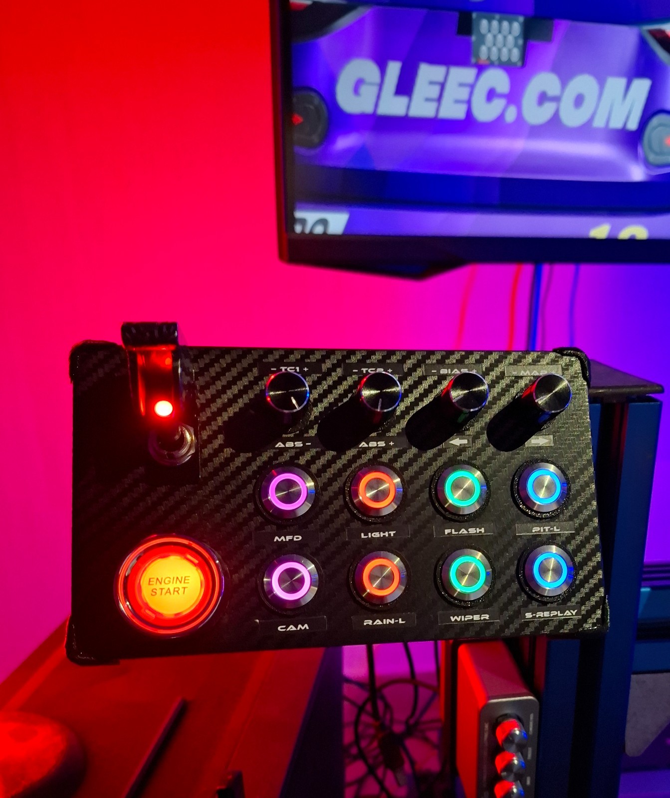 Button Box Console Sim Racing Competizione Illuminated Buttons RGB Start Engine