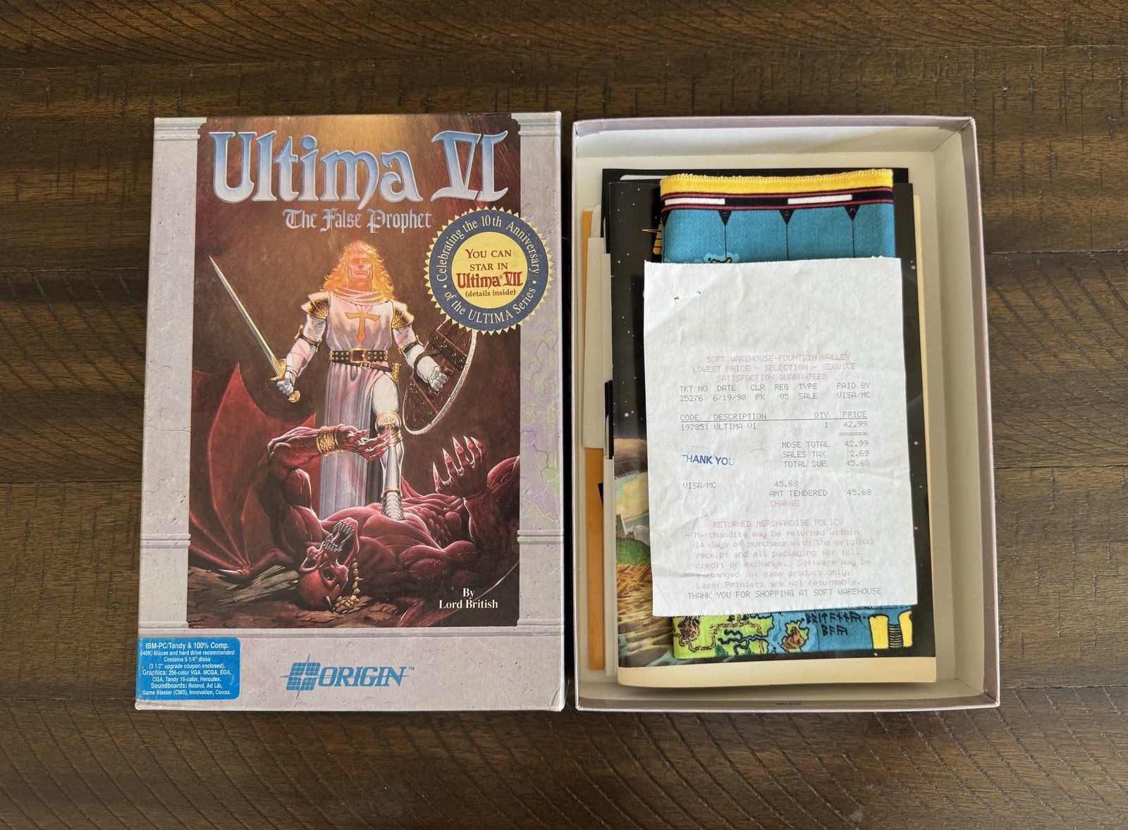 Vintage Ultima VI The False Prophet PC CIB w/ Map Manuals Disks + 1990 Receipt
