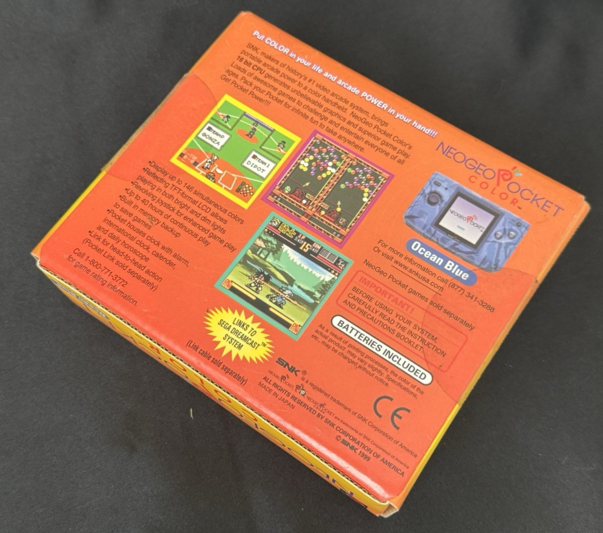 SNK Neo Geo Pocket Color Ocean Blue NEOP-54016 Console Box Manuals Tested Works