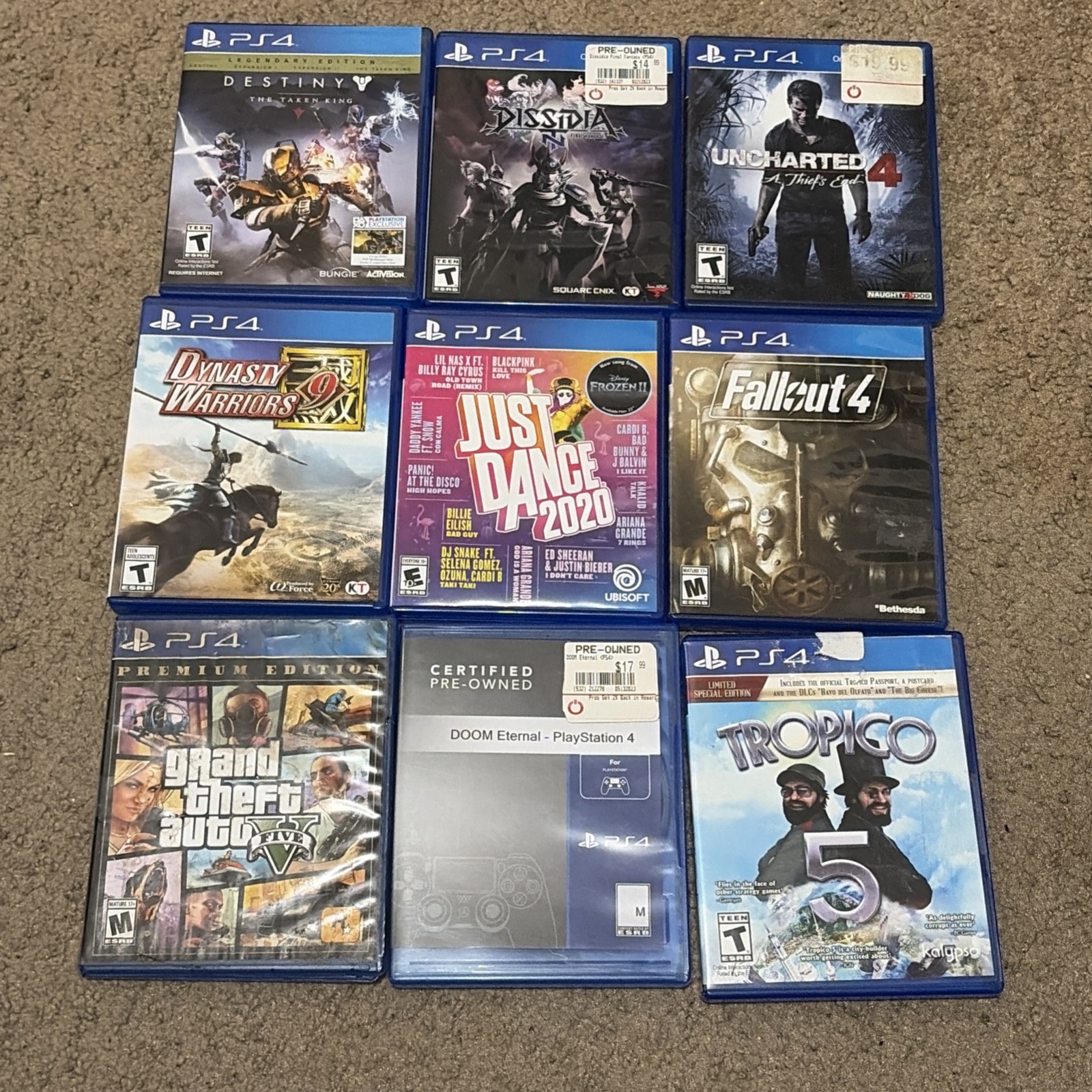 Lot Of 9 PS4 Games Just Dance GTA V Fallout 4 Doom Uncharted 4 Dynasty Warriors