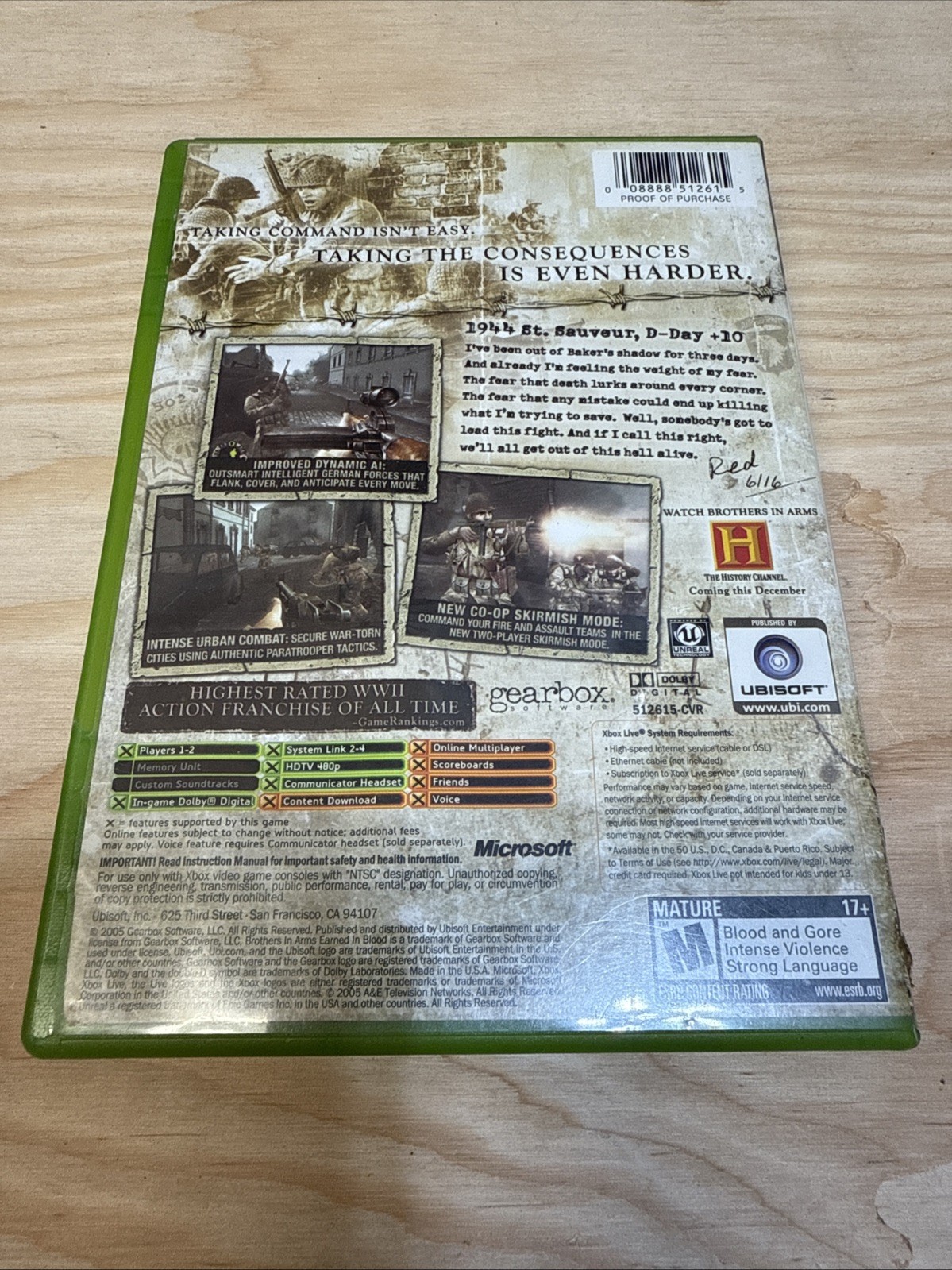 Brothers in Arms: Earned in Blood (Microsoft Xbox, 2005) CIB Verified Working