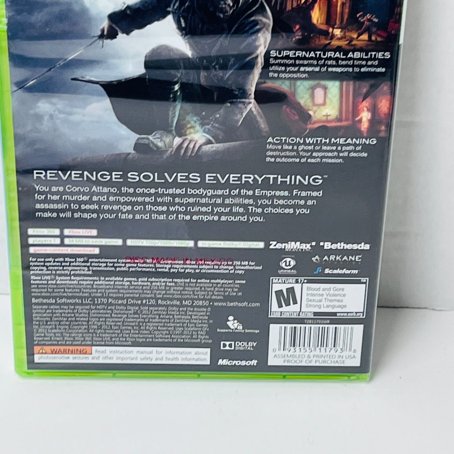 Dishonored Xbox 360 Video Game Stealth Action Adventure New Sealed