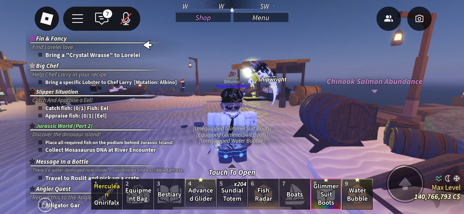 Glimmer Suit & Boots | Roblox Fisch In-Game Items + Delivery Help FAST