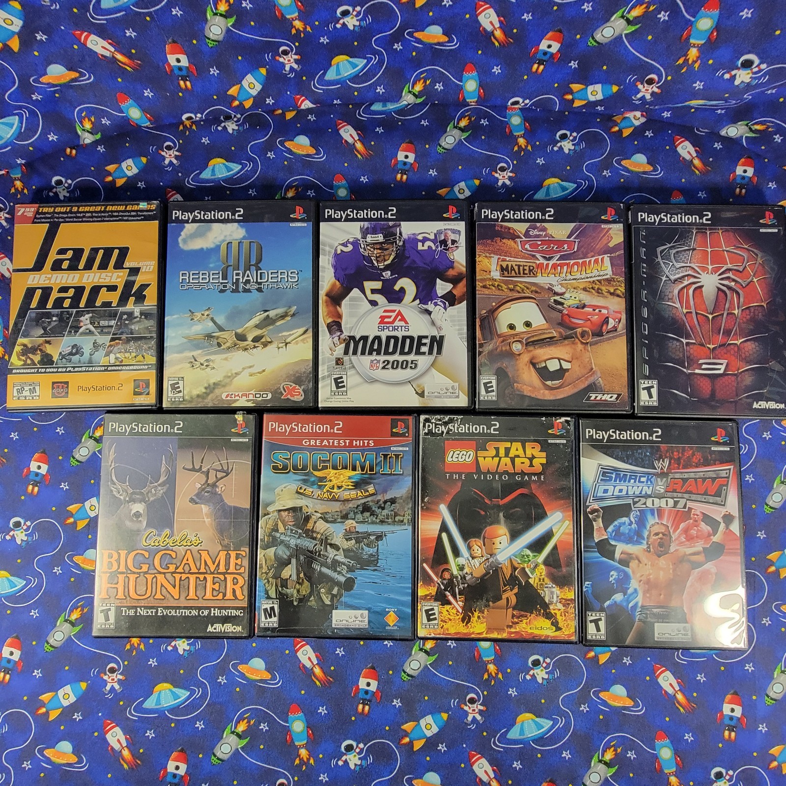 PS2 Games Lot of 9 Spider-Man 3 SmackDown vs Raw 2007 LEGO Star Wars Cars