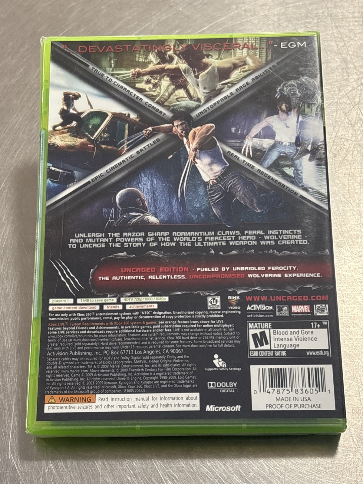 Wolverine X-Men Origins Uncaged Edition (Xbox 360, 2009) new and never opened