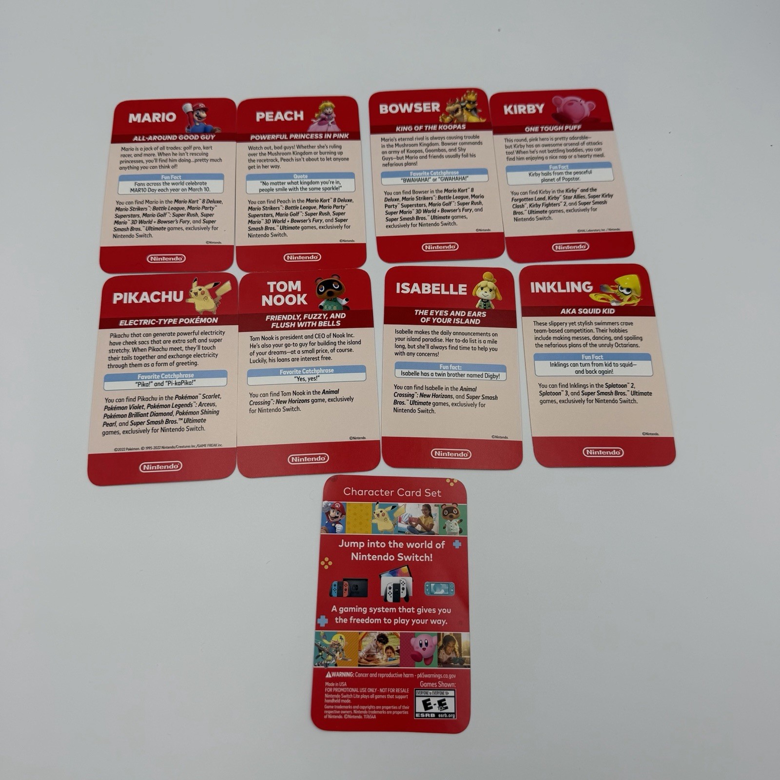 Nintendo Swith Character Card Set *NEW* Mario Pikachu Kirby Bowser