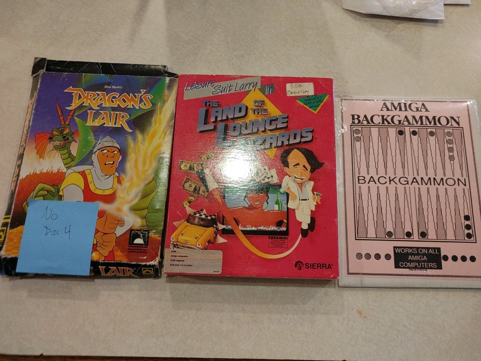 Amiga Vintage Games BOX Lot, Leisure Suit Larry, Backgammon, and Dragon’s Lair