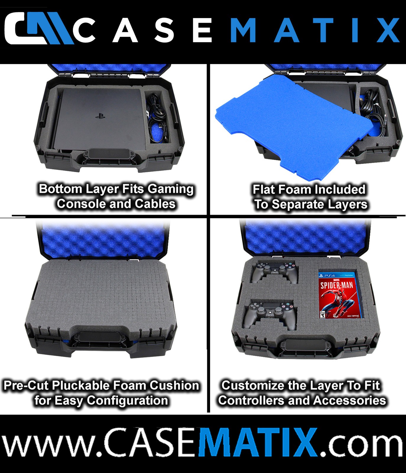CASEMATIX Travel Case Fits Playstation 4 PS4 Slim Console, Controllers, Games