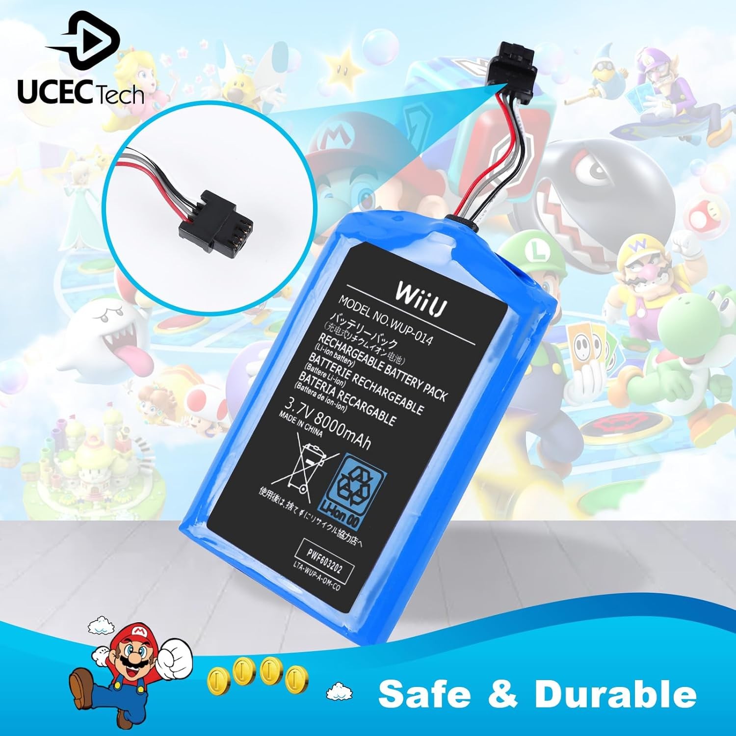 8000mAh Wii U Gamepad Battery, Wii U Battery Replacement Rechargeable Battery Pa