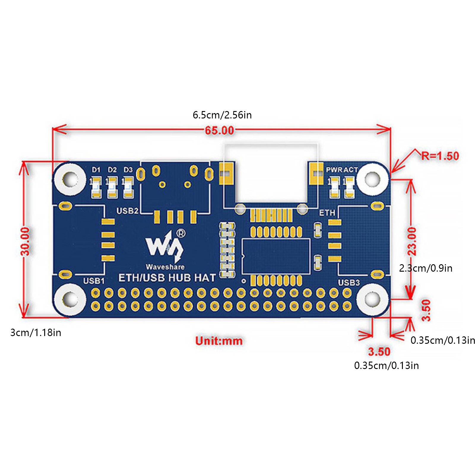 Ethernet USB 2.0/1.1 RJ45 HUB HAT Board Kit For Raspberry Pi Zero/Zero W/Zero WH