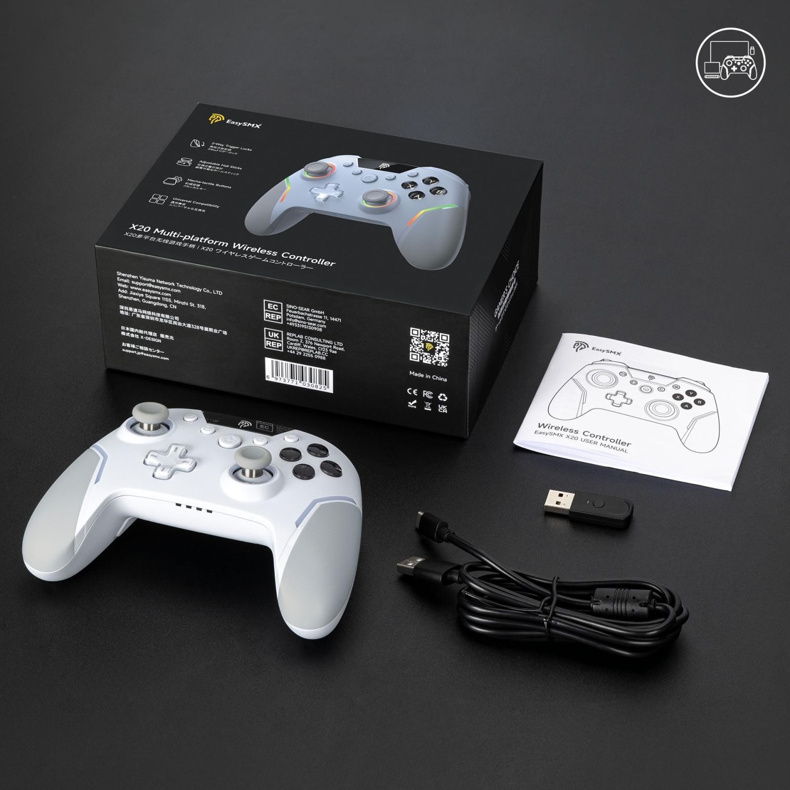 Controlador RGB inalámbrico mejorado EasySMX X20 para PC/NS/TV/teléfono