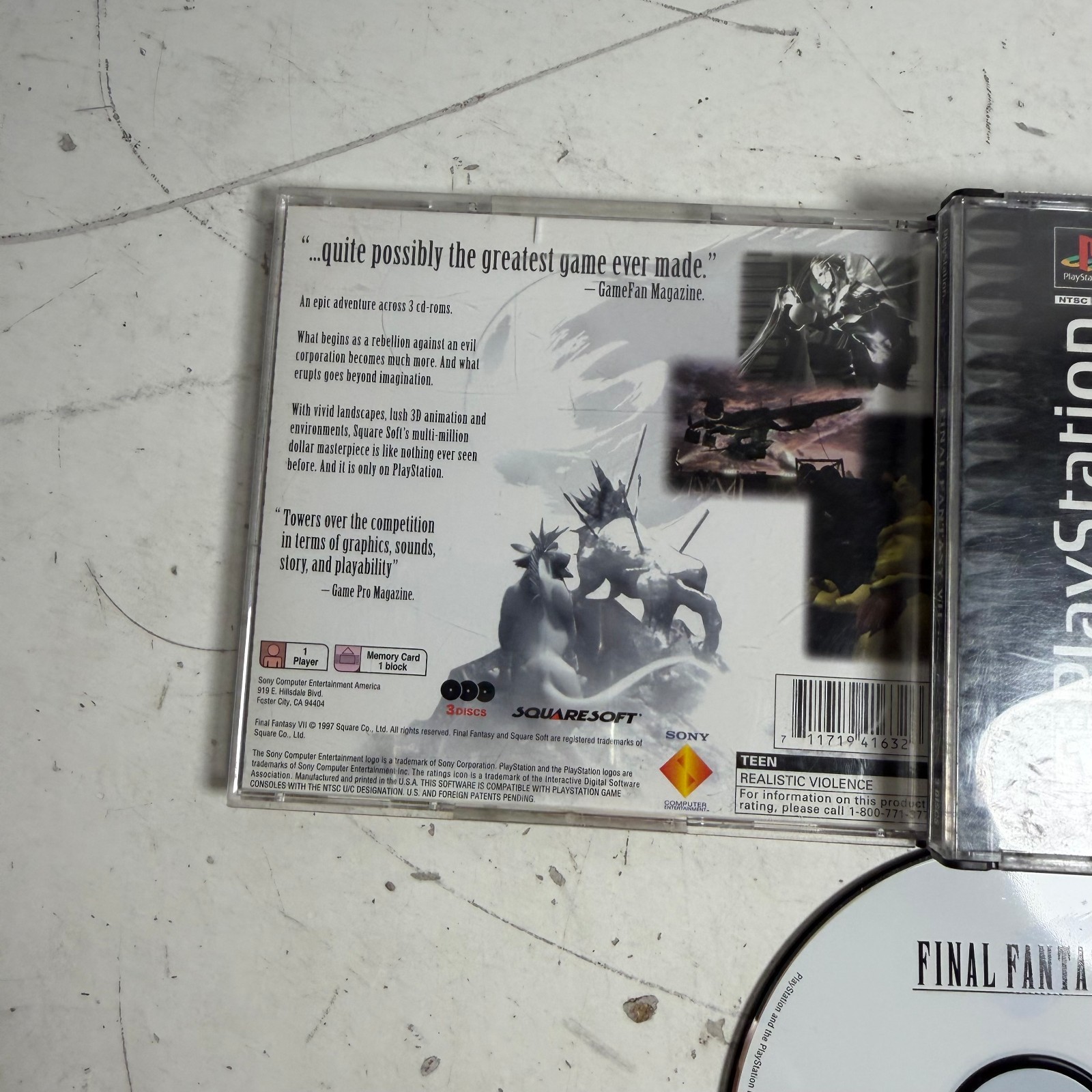 Final Fantasy VII (Sony PlayStation 1, 1997) Black Label Role-Playing Video Game