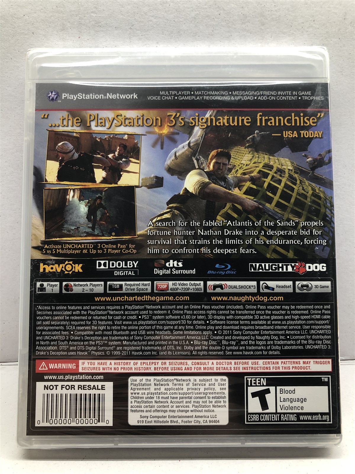 Uncharted 3: Drake’s Deception (PlayStation 3, 2011) New Factory Sealed
