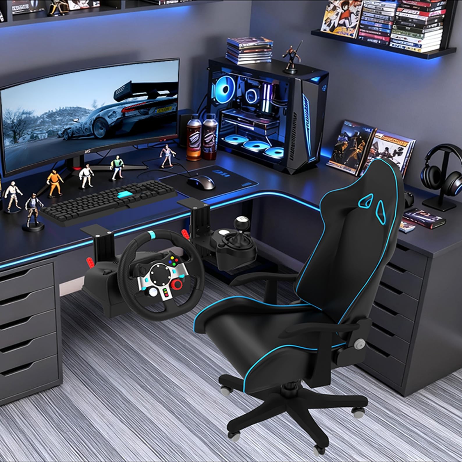 EG STARTS Desk Mount Clamp Sim Racing Wheel Stand Simulator Cockpit Black