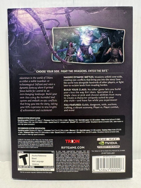 Rift PC DVD-Rom Game Trion Worlds 2011 Rated Teen Sealed with Sleeve Cover