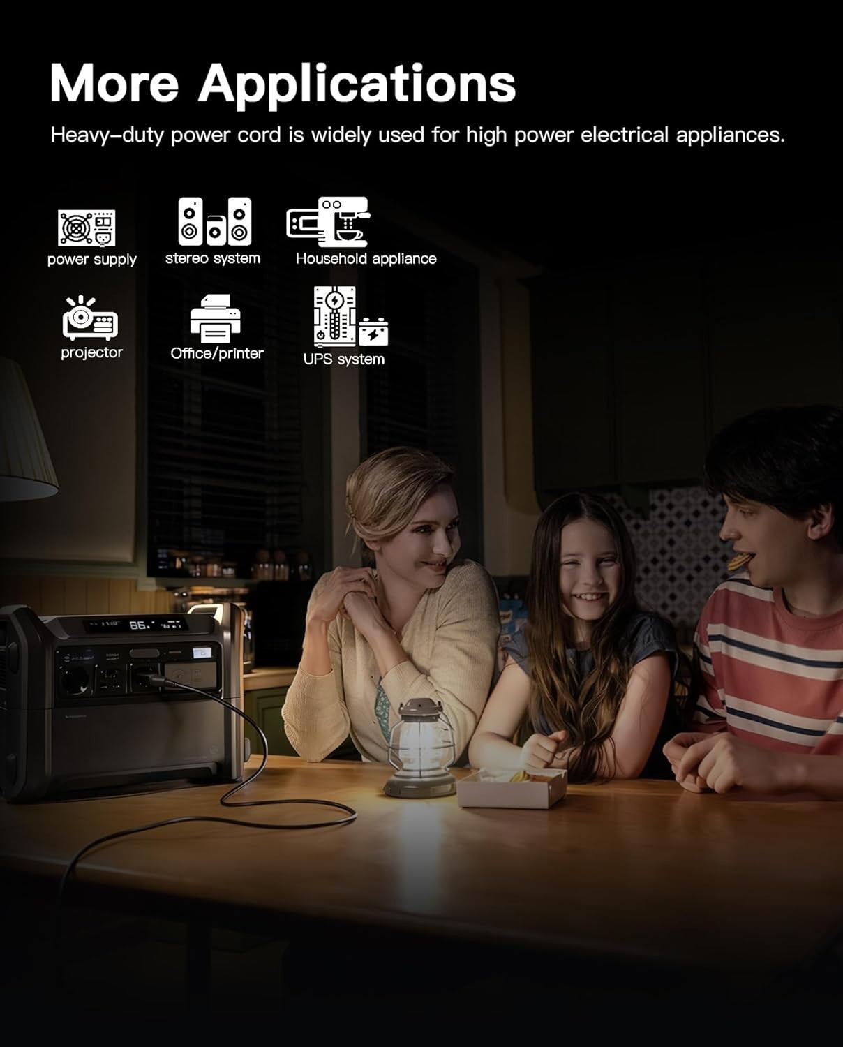 Indoor and Outdoor 10FT AC Power Cable, Compatible with Various Power Stations