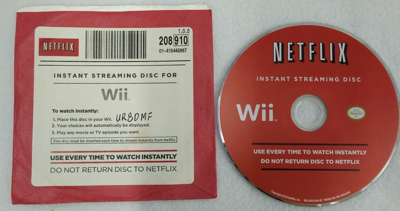 Original Netflix Instant Streaming Disc for Nintendo Wii Game with Sleeve