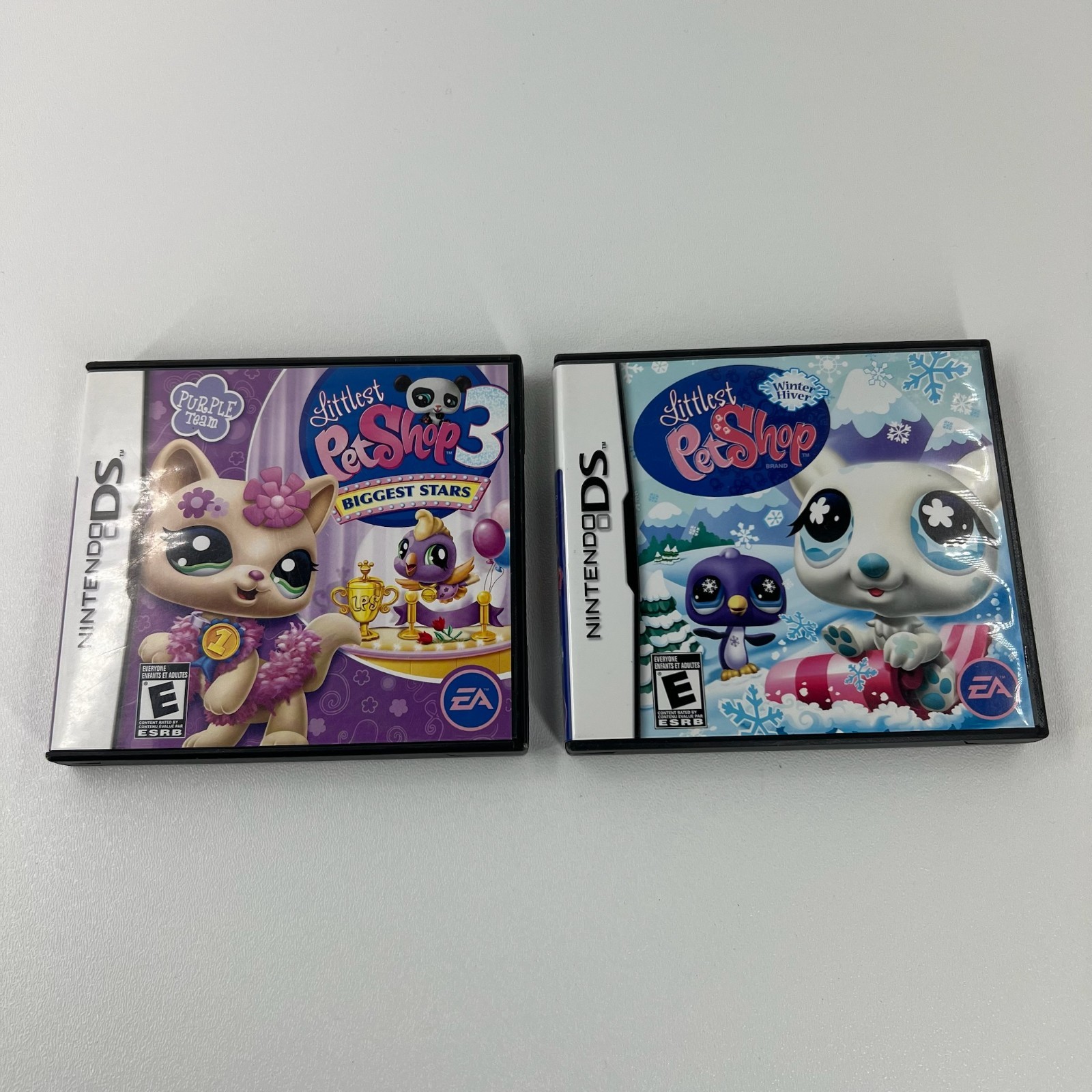 Littlest Pet Shop Nintendo DS Cases Manuals Bundle Winter Biggest Stars Purple