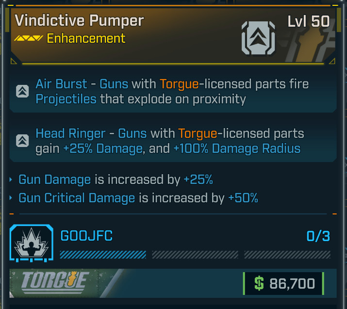 Borderlands 4 ⭐VINDICTIVE PUMPER ENHANCEMENT⭐TORGUE⭐GUN DAMAGE, GUN CRIT DMG