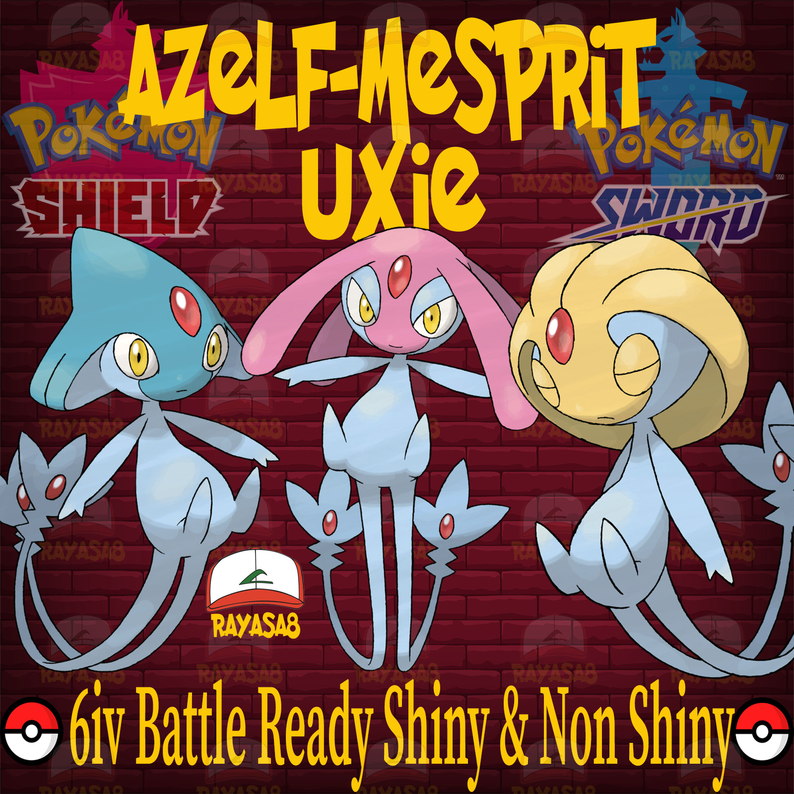 Pokemon Sword & Shield Azelf Mesprit Uxie 6IV 🌟Shiny🌟 & Non Shiny Battle Ready